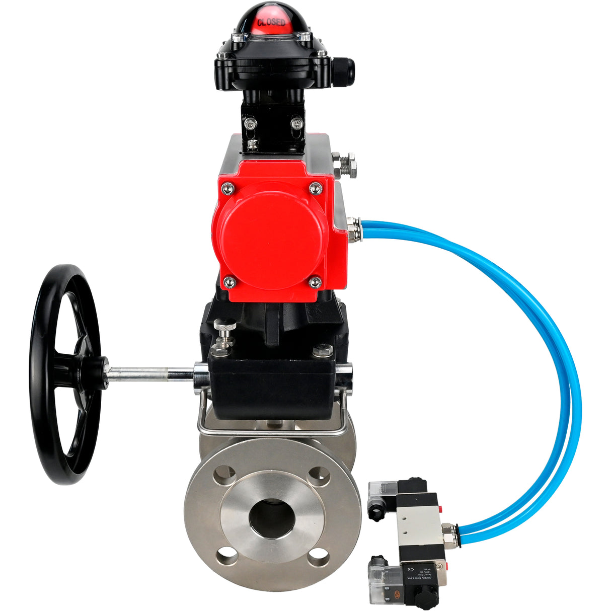 Ball valves Elephant BV3232P(2pc)-FP-F-ISO-H DN15-300 16 bar/16, full bore flanged, stainless steel SS316, seal - PTFE, with double-acting PA-DA pneumatic actuator, with pneumatic distributor 4V320-08 220V, with LSU APL-210N, with manual Doubler MON