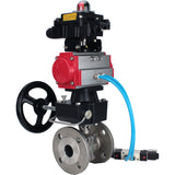 Ball valves Elephant BV3232P(2pc)-FP-F-ISO-H,  body material - Stainless steel AISI 316, seal - PTFE / PTFE / Teflon, with pneumatic actuator double action PA-DA, 4V320-10 220V, LSU APL-410N Ex, handwheel MON