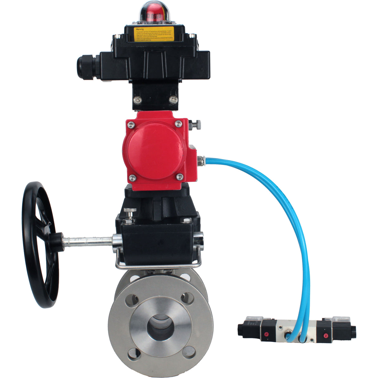 Ball valves Elephant BV3232P(2pc)-FP-F-ISO-H,  body material - Stainless steel AISI 316, seal - PTFE / PTFE / Teflon, with pneumatic actuator double action PA-DA, 4V320-10 220V, LSU APL-410N Ex, handwheel MON