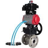 Ball valves Elephant BV3232P(2pc)-FP-F-ISO-H,  body material - Stainless steel AISI 316, seal - PTFE / PTFE / Teflon, with pneumatic actuator double action PA-DA, 4V320-10 220V, LSU APL-410N Ex, handwheel MON