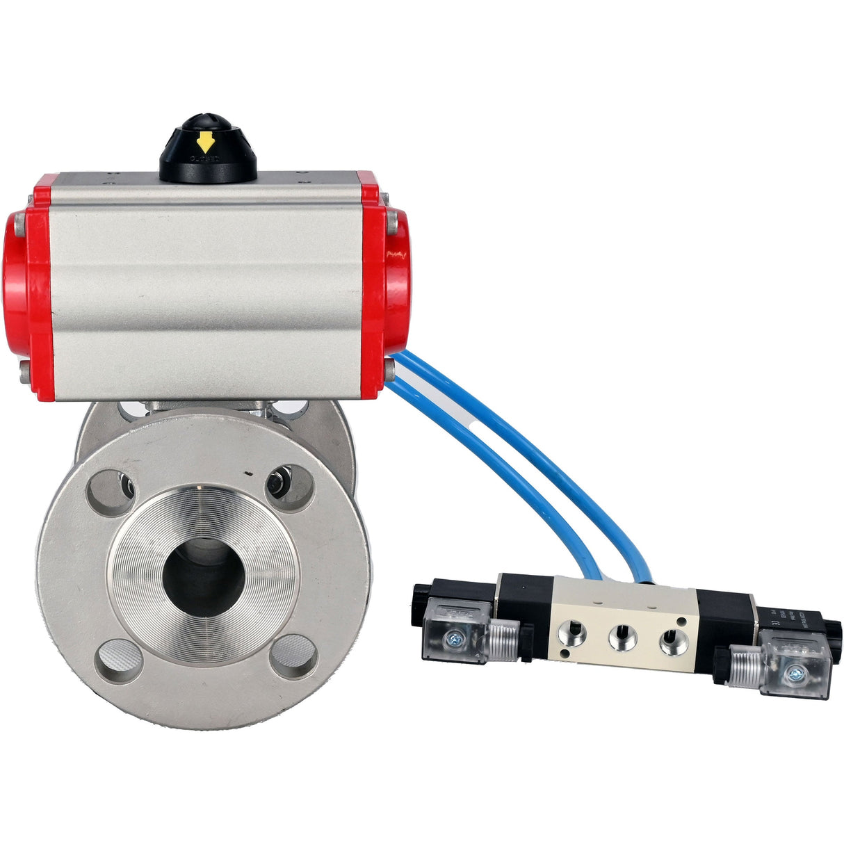 Vannes à boisseau sphérique Elephant BV3232P(3pc)-FP-F-ISO-H 16 bar, trois pièces à passage intégral à brides, acier inoxydable SS304, joint - PTFE, avec actionneur pneumatique PA-SA avec ressorts de rappel, avec distributeur pneumatique 4V320-10 220V