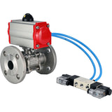 Vannes à boisseau sphérique Elephant BV3131P(3pc)-FP-F-ISO-H 16 bar, trois pièces à passage intégral à brides, acier inoxydable SS304, joint - PTFE, avec actionneur pneumatique PA-SA avec ressorts de rappel, avec distributeur pneumatique 4V320-10 220V