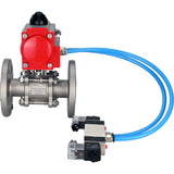 Vannes à boisseau sphérique Elephant BV3131P(3pc)-FP-F-ISO-H 16 bar, trois pièces à passage intégral à brides, acier inoxydable SS304, joint - PTFE, avec actionneur pneumatique PA-SA avec ressorts de rappel, avec distributeur pneumatique 4V320-10 220V