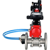 Ball valves Elephant BV3131P(3pc)-FP-F-ISO-H 16 bar, three-piece full bore flanged, stainless steel SS304, seal - PTFE, with double-acting PA-DA pneumatic actuator, with pneumatic distributor 4V320-08 220V, with LSU APL-210N, with ATU AFC2000