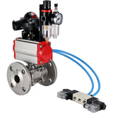 Ball valves Elephant BV3131P(3pc)-FP-F-ISO-H 16 bar, three-piece full bore flanged, stainless steel SS304, PTFE, with pneumatic actuator PA-SA with return springs, with pneumatic distributor 4V320-08 220V, with LSU APL -210N, with ATU AFC2000