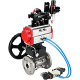 Ball valves Elephant BV3232P(3pc)-FP-F-ISO-H,  body material - Stainless steel AISI 316, seal - PTFE / PTFE / Teflon, with pneumatic actuator double action PA-DA, 4V320-10 220V, LSU APL-210N, handwheel MON, ATU AFC2000