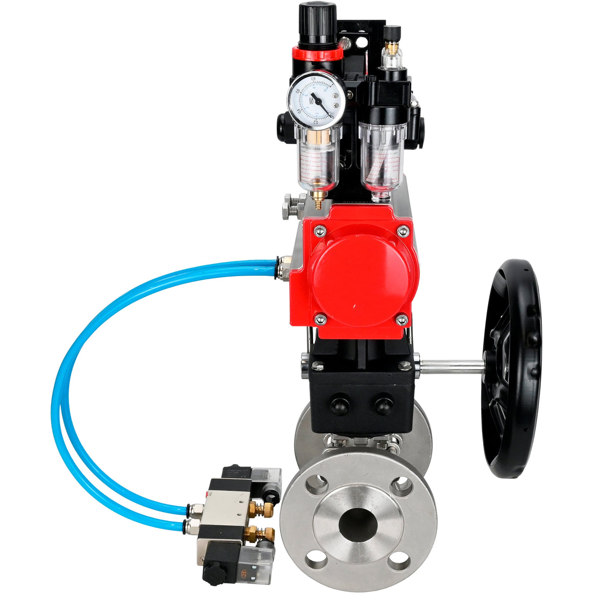 Ball valves Elephant BV3232P(3pc)-FP-F-ISO-H,  body material - Stainless steel AISI 316, seal - PTFE / PTFE / Teflon, with pneumatic actuator double action PA-DA, 4V320-10 220V, LSU APL-210N, handwheel MON, ATU AFC2000