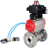 Ball valves Elephant BV3131P(3pc)-FP-F-ISO-H 16 bar, three-piece full bore flanged, stainless steel SS304, seal - PTFE, with pneumatic actuator PA-SA with return springs, with pneumatic distributor 4V320-08 220V, with LSU APL-410N EX