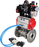 Ball valves Elephant BV3131P(3pc)-FP-F-ISO-H 16 bar, three-piece full bore flanged, stainless steel SS304, PTFE, with pneumatic actuator PA-SA with return springs, with pneumatic distributor 4V320-08 220V, with LSU APL -410N EX, with ATU AFC2000