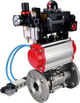 Ball valves Elephant BV3131P(3pc)-FP-F-ISO-H 16 bar, three-piece full bore flanged, stainless steel SS304, PTFE, with pneumatic actuator PA-SA with return springs, with pneumatic distributor 4V320-08 220V, with LSU APL -410N EX, with ATU AFC2000