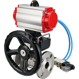 Ball valves Elephant BV3131P(3pc)-FP-F-ISO-H,  body material - Stainless steel AISI 304, seal - PTFE / PTFE / Teflon, with pneumatic actuator double action PA-DA, 4V320-10 220V, handwheel MON