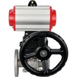 Ball valves Elephant BV3131P(3pc)-FP-F-ISO-H,  body material - Stainless steel AISI 304, seal - PTFE / PTFE / Teflon, with pneumatic actuator double action PA-DA, 4V320-10 220V, handwheel MON