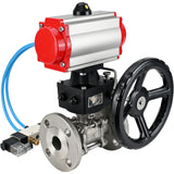 Ball valves Elephant BV3131P(3pc)-FP-F-ISO-H,  body material - Stainless steel AISI 304, seal - PTFE / PTFE / Teflon, with pneumatic actuator double action PA-DA, 4V320-10 220V, handwheel MON