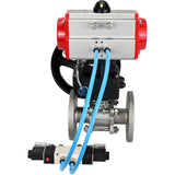 Ball valves Elephant BV3131P(3pc)-FP-F-ISO-H,  body material - Stainless steel AISI 304, seal - PTFE / PTFE / Teflon, with pneumatic actuator double action PA-DA, 4V320-10 220V, handwheel MON