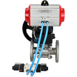 Ball valves Elephant BV3232P(3pc)-FP-F-ISO-H,  body material - Stainless steel AISI 316, seal - PTFE / PTFE / Teflon, with pneumatic actuator double action PA-DA, 4V320-10 220V, handwheel MON