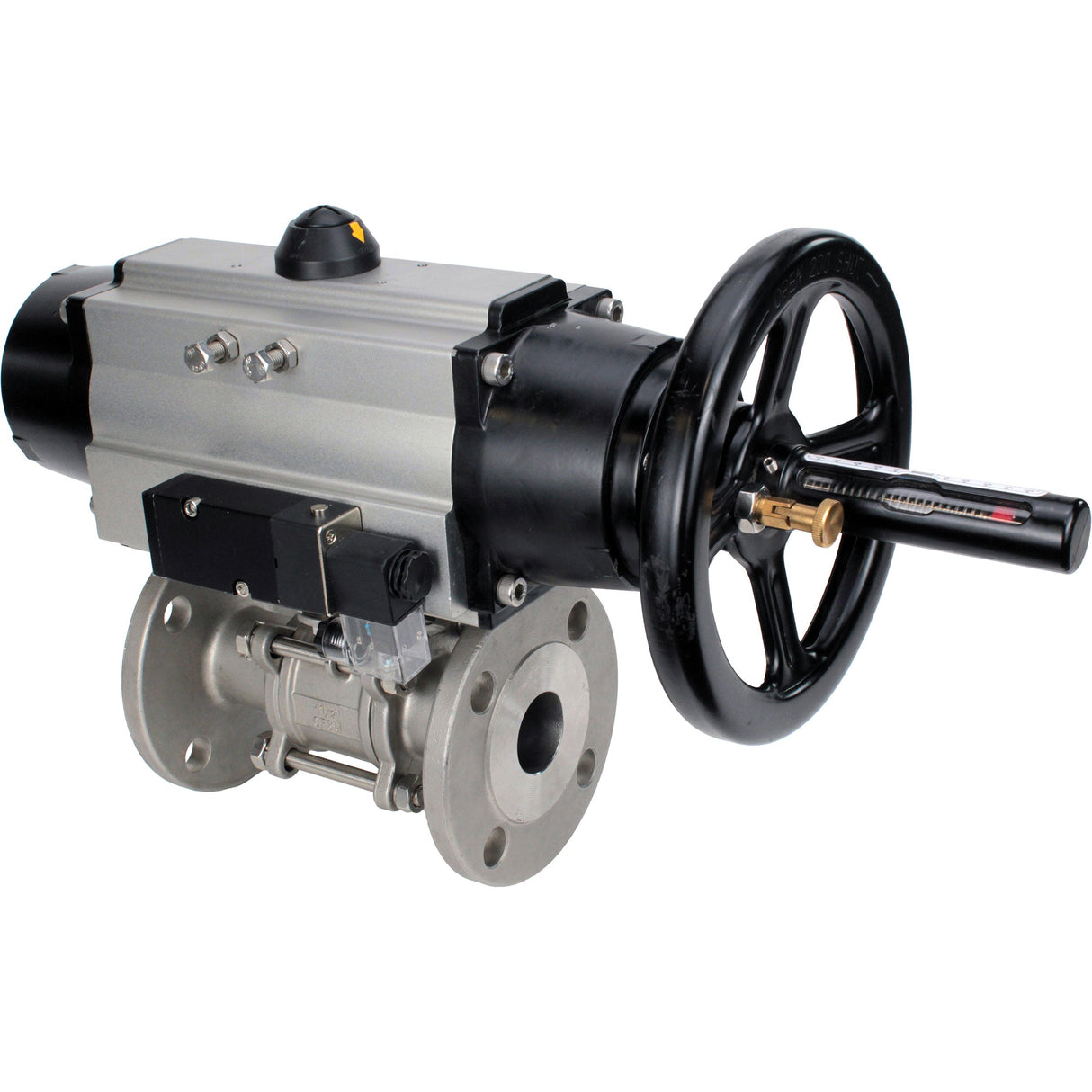 Ball valves Elephant BV3232P(3pc)-FP-F-ISO-H DN65-80 16 bar, three-piece full bore flanged, stainless steel SS304, seal - PTFE, with pneumatic actuator PA-DA-105-1 double acting, with pneumatic distributor 4M310-08 220V