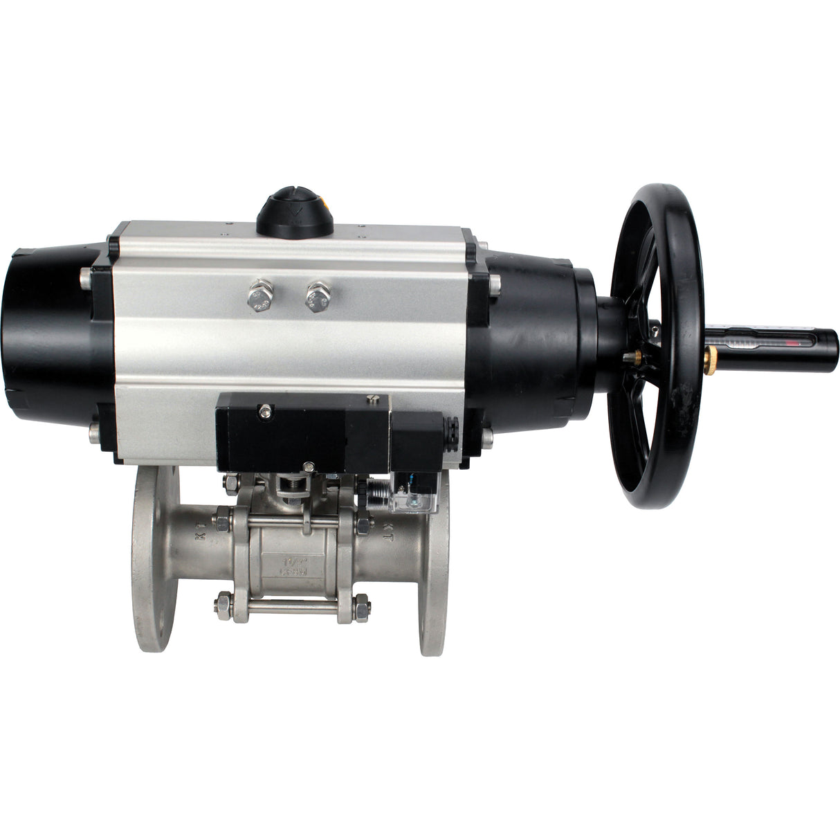 Ball valves Elephant BV3131P(3pc)-FP-F-ISO-H DN65-80 16 bar, three-piece full bore flanged, stainless steel SS304, seal - PTFE, with pneumatic actuator PA-DA-105-1 double acting, with pneumatic distributor 4M310-08 220V
