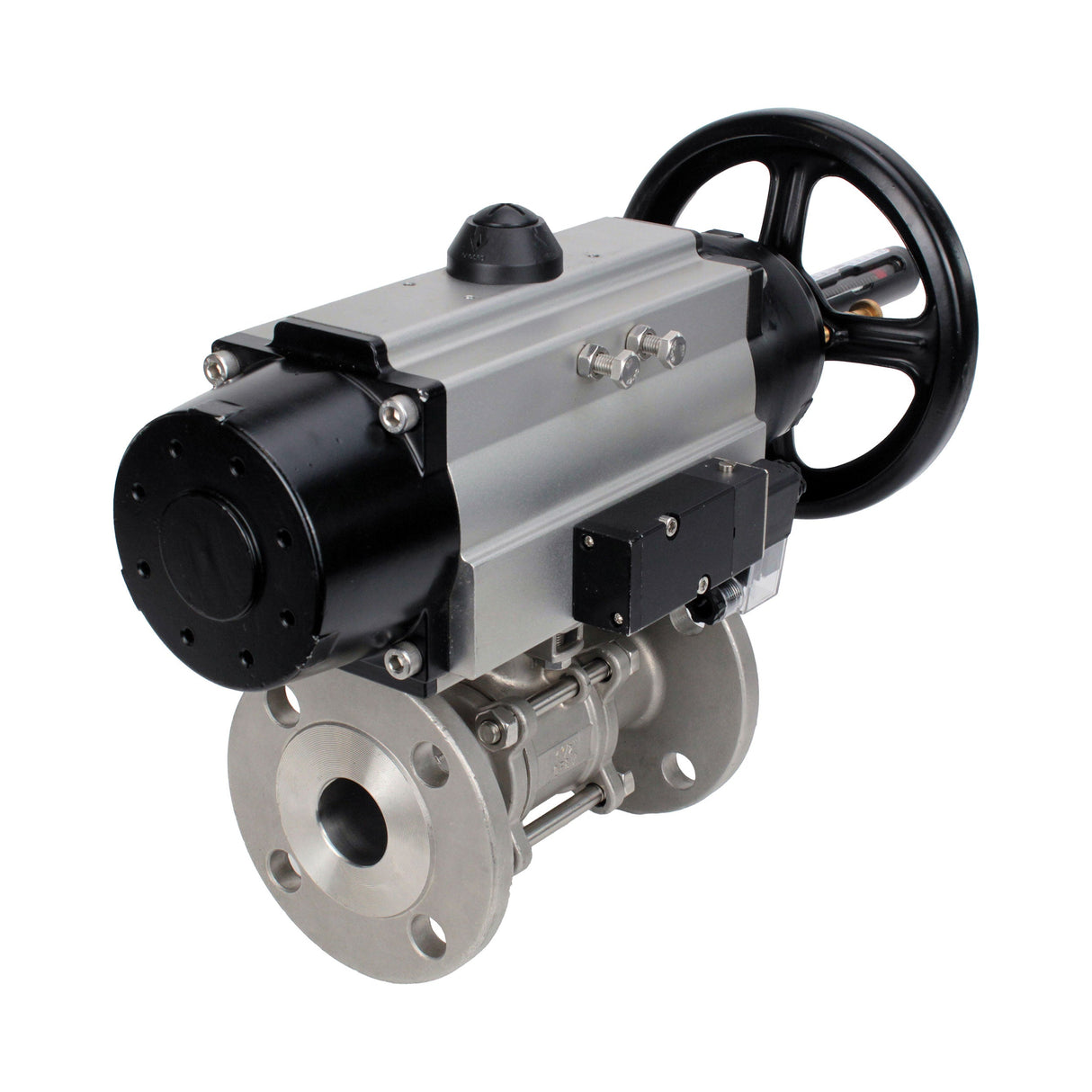 Ball valves Elephant BV3232P(3pc)-FP-F-ISO-H DN65-80 16 bar, three-piece full bore flanged, stainless steel SS304, seal - PTFE, with pneumatic actuator PA-DA-105-1 double acting, with pneumatic distributor 4M310-08 220V