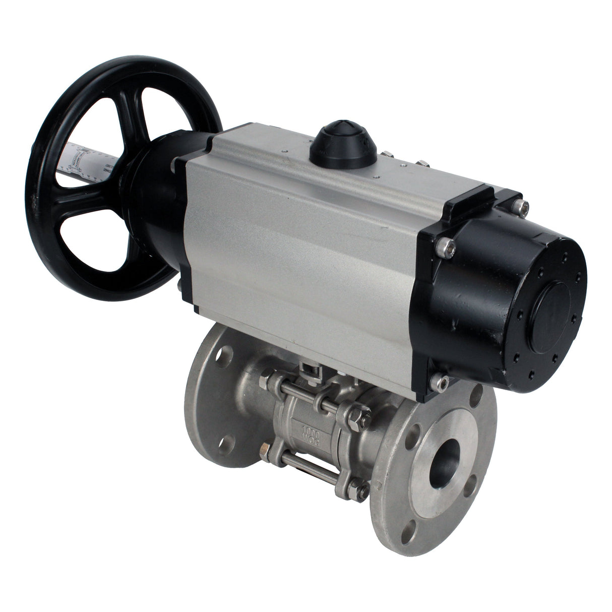 Ball valves Elephant BV3232P(3pc)-FP-F-ISO-H DN65-80 16 bar, three-piece full bore flanged, stainless steel SS304, seal - PTFE, with pneumatic actuator PA-DA-105-1 double acting, with pneumatic distributor 4M310-08 220V