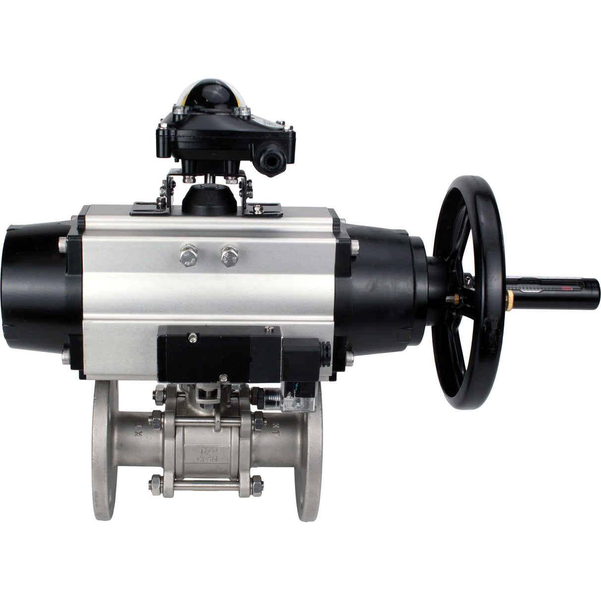 Ball valves Elephant BV3131P(3pc)-FP-F-ISO-H DN65-80 16 bar, three-piece full bore flanged, stainless steel SS304, seal - PTFE, with pneumatic actuator PA-DA-105-1 double acting, with pneumatic distributor 4M310-08 220V, with LSU APL-210N
