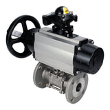 Ball valves Elephant BV3131P(3pc)-FP-F-ISO-H DN65-80 16 bar, three-piece full bore flanged, stainless steel SS304, seal - PTFE, with pneumatic actuator PA-DA-105-1 double acting, with pneumatic distributor 4M310-08 220V, with LSU APL-210N