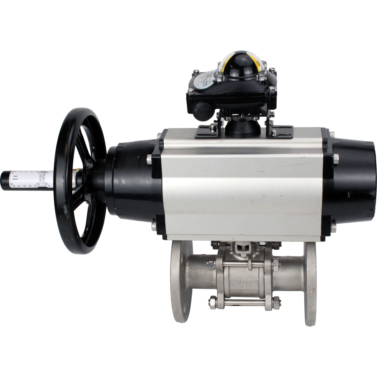 Ball valves Elephant BV3131P(3pc)-FP-F-ISO-H DN65-80 16 bar, three-piece full bore flanged, stainless steel SS304, seal - PTFE, with pneumatic actuator PA-DA-105-1 double acting, with pneumatic distributor 4M310-08 220V, with LSU APL-210N