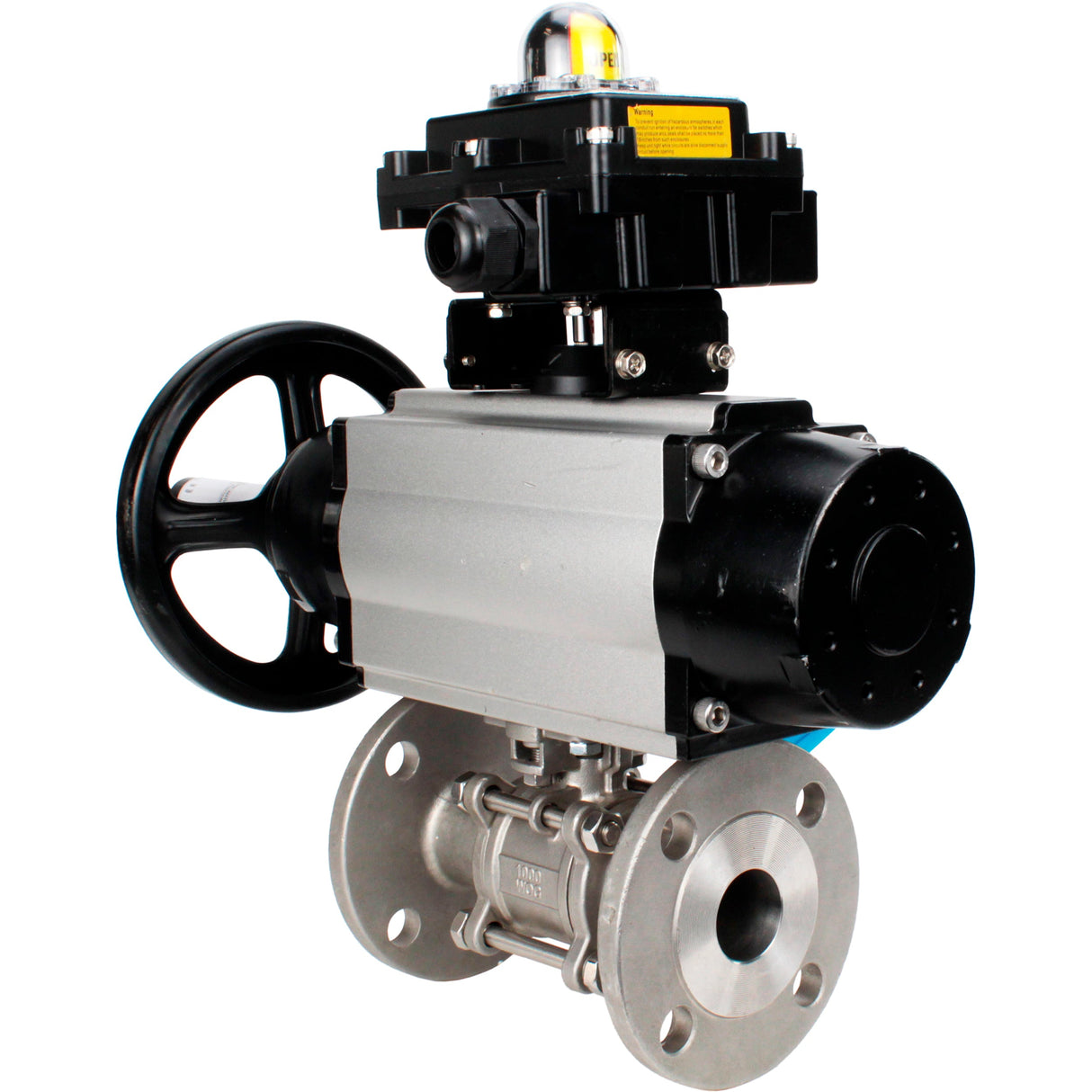 Ball valves Elephant BV3232P(3pc)-FP-F-ISO-H DN65-80 16 bar, three-piece full bore flanged, stainless steel SS304, seal - PTFE, with pneumatic actuator PA-DA-105-1 double acting, with pneumatic distributor 4V320-10 220V, with LSU APL-410N EX