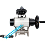 Ball valves Elephant BV3232P(3pc)-FP-F-ISO-H DN65-80 16 bar, three-piece full bore flanged, stainless steel SS304, seal - PTFE, with pneumatic actuator PA-DA-105-1 double acting, with pneumatic distributor 4V320-10 220V, with LSU APL-410N EX