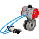 Vannes à boisseau sphérique Elephant BV3232P-FP-Fb-ISO-H 16 bar, passage intégral entre brides, acier inoxydable SS316, joint - PTFE, avec actionneur pneumatique double effet PA-DA, avec distributeur pneumatique 4V320-10 220V