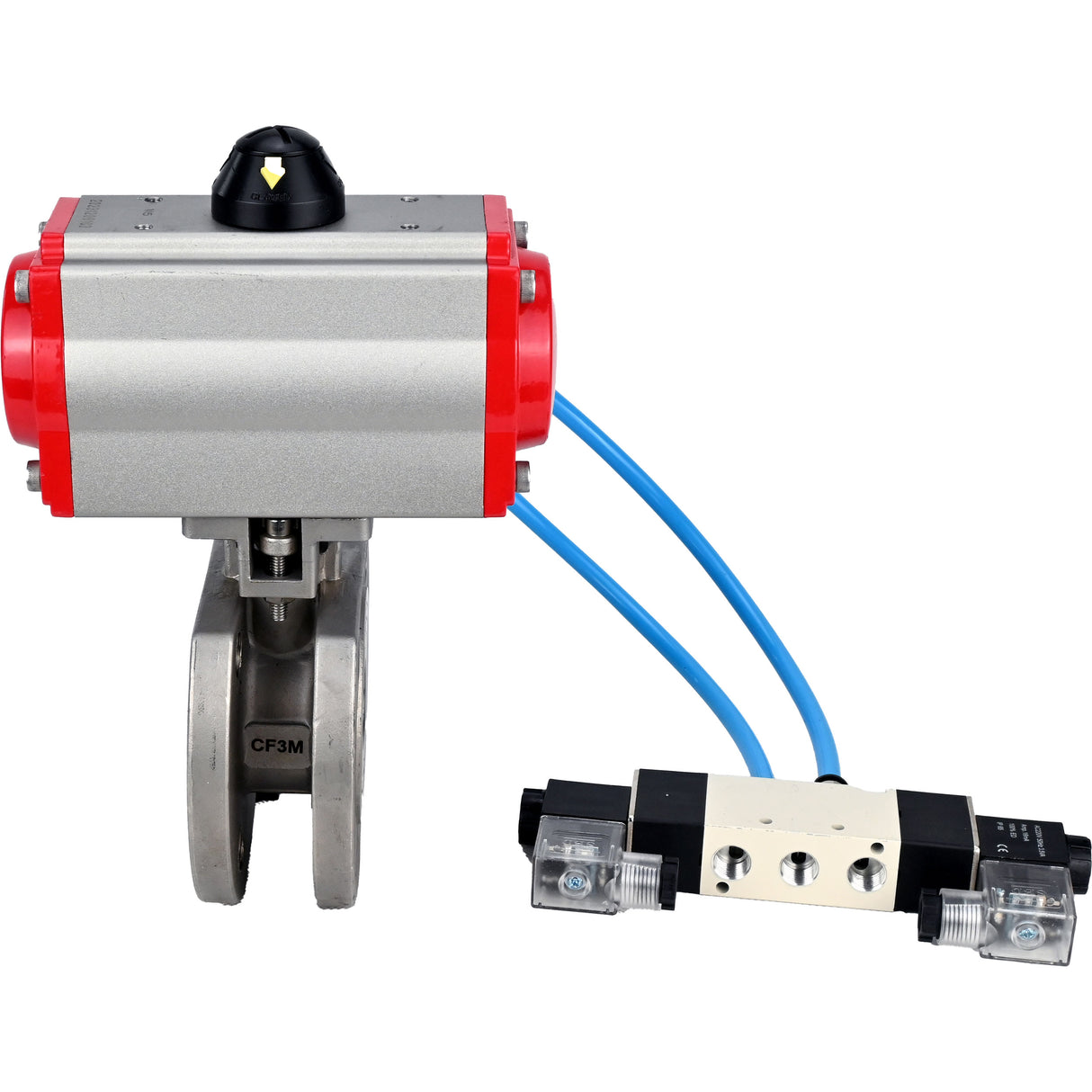 Vannes à boisseau sphérique Elephant BV3232P-FP-Fb-ISO-H 16 bar, passage intégral entre brides, acier inoxydable SS316, joint - PTFE, avec actionneur pneumatique double effet PA-DA, avec distributeur pneumatique 4V320-10 220V