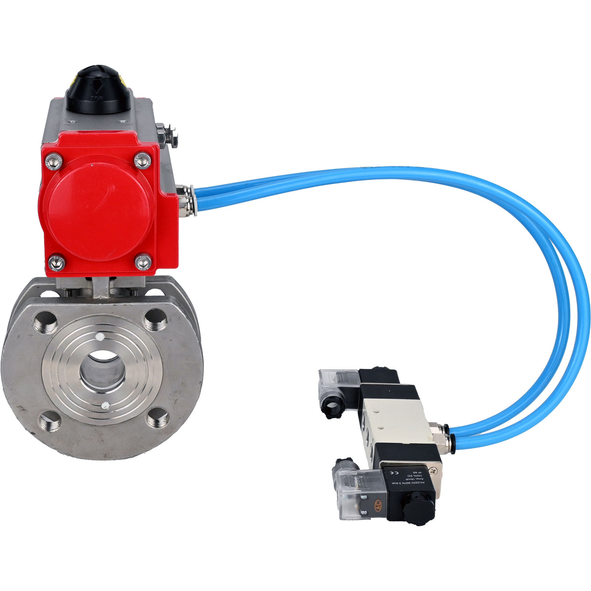 Vannes à boisseau sphérique Elephant BV3232P-FP-Fb-ISO-H 16 bar, passage intégral entre brides, acier inoxydable SS316, joint - PTFE, avec actionneur pneumatique double effet PA-DA, avec distributeur pneumatique 4V320-10 220V