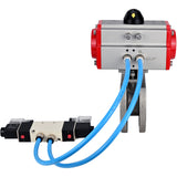 Vannes à boisseau sphérique Elephant BV3232P-FP-Fb-ISO-H 16 bar, passage intégral entre brides, acier inoxydable SS316, joint - PTFE, avec actionneur pneumatique double effet PA-DA, avec distributeur pneumatique 4V320-10 220V