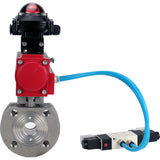 Vannes à boisseau sphérique Elephant BV3232P-FP-Fb-ISO-H 16 bar, passage intégral entre brides, acier inoxydable SS316, joint - PTFE, avec actionneur pneumatique double effet PA-DA, avec distributeur pneumatique 4V320-08 220V, avec BKV APL-210N