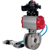 Vannes à boisseau sphérique Elephant BV3232P-FP-Fb-ISO-H 16 bar, passage intégral entre brides, acier inoxydable SS316, joint - PTFE, avec actionneur pneumatique double effet PA-DA, avec distributeur pneumatique 4V320-08 220V, avec BKV APL-210N