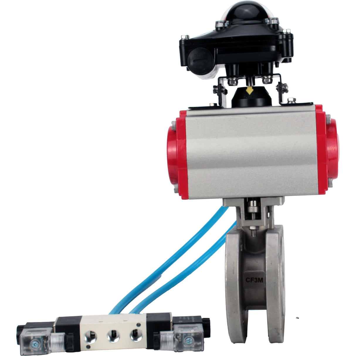Vannes à boisseau sphérique Elephant BV3232P-FP-Fb-ISO-H 16 bar, passage intégral entre brides, acier inoxydable SS316, joint - PTFE, avec actionneur pneumatique double effet PA-DA, avec distributeur pneumatique 4V320-08 220V, avec BKV APL-210N