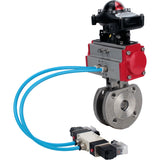 Vannes à boisseau sphérique Elephant BV3232P-FP-Fb-ISO-H 16 bar, passage intégral entre brides, acier inoxydable SS316, joint - PTFE, avec actionneur pneumatique double effet PA-DA, avec distributeur pneumatique 4V320-08 220V, avec BKV APL-210N