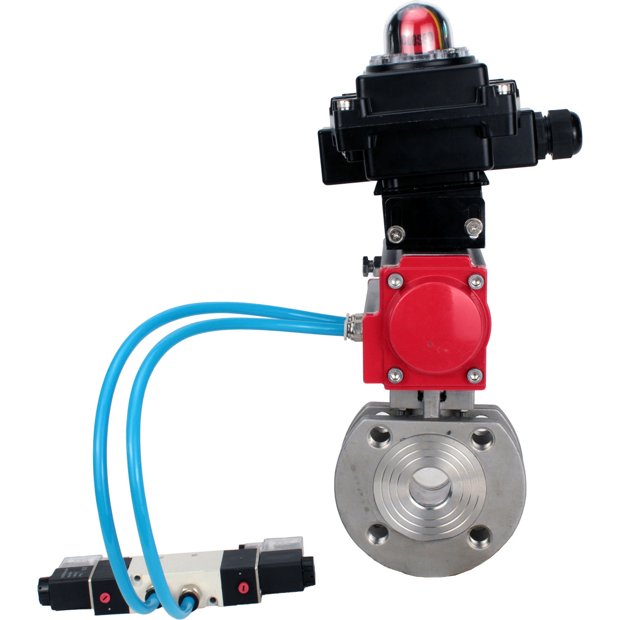 Vannes à boisseau sphérique Elephant BV3232P-FP-Fb-ISO-H 16 bar, passage intégral entre brides, acier inoxydable SS316, joint - PTFE, avec actionneur pneumatique double effet PA-DA, avec distributeur pneumatique 4V320-10 220V, avec BKV APL-410N EX