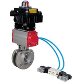 Vannes à boisseau sphérique Elephant BV3232P-FP-Fb-ISO-H 16 bar, passage intégral entre brides, acier inoxydable SS316, joint - PTFE, avec actionneur pneumatique double effet PA-DA, avec distributeur pneumatique 4V320-10 220V, avec BKV APL-410N EX