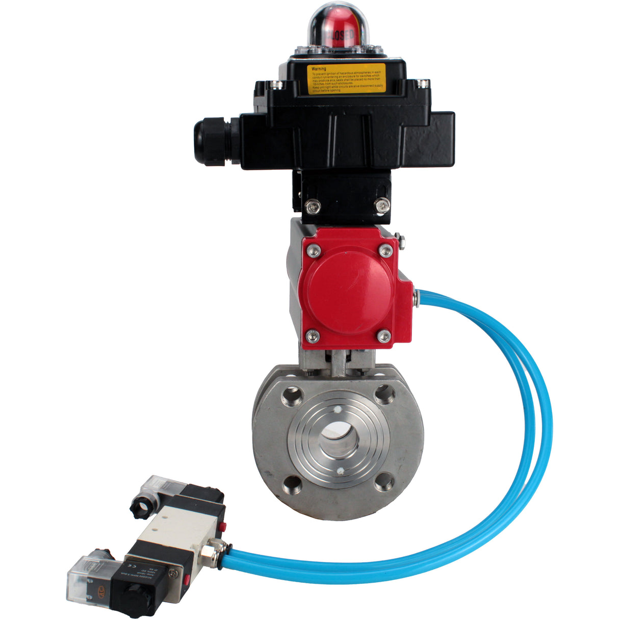 Vannes à boisseau sphérique Elephant BV3232P-FP-Fb-ISO-H 16 bar, passage intégral entre brides, acier inoxydable SS316, joint - PTFE, avec actionneur pneumatique double effet PA-DA, avec distributeur pneumatique 4V320-10 220V, avec BKV APL-410N EX