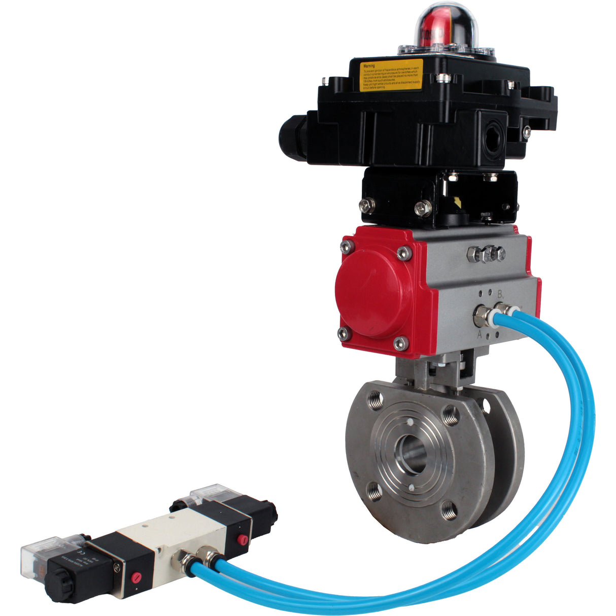 Vannes à boisseau sphérique Elephant BV3232P-FP-Fb-ISO-H 16 bar, passage intégral entre brides, acier inoxydable SS316, joint - PTFE, avec actionneur pneumatique double effet PA-DA, avec distributeur pneumatique 4V320-10 220V, avec BKV APL-410N EX