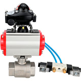 Ball valves Elephant BV3232P(2pc)-FP-T-ISO-H 16 bar, full bore coupling, stainless steel SS316, seal - PTFE, with pneumatic actuator PA-SA with return springs, with pneumatic distributor 4V320-08 220V, with LSU APL-210N