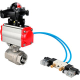 Ball valves Elephant BV3232P(2pc)-FP-T-ISO-H 16 bar, full bore coupling, stainless steel SS316, seal - PTFE, with pneumatic actuator PA-SA with return springs, with pneumatic distributor 4V320-08 220V, with LSU APL-210N