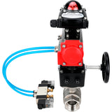 Ball valves Elephant BV3232P(2pc)-FP-T-ISO-H,  body material - Stainless steel AISI 316, seal - PTFE / PTFE / Teflon, with pneumatic actuator double action PA-DA, 4V320-10 220V, LSU APL-210N, handwheel MON