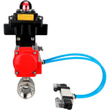 Ball valves Elephant BV3232P(2pc)-FP-T-ISO-H 16 bar, full bore coupling, stainless steel SS316, seal - PTFE, with pneumatic actuator PA-SA with return springs, with pneumatic distributor 4V320-10 220V, with LSU APL-410N EX