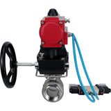 Ball valves Elephant BV3232P(2pc)-FP-T-ISO-H,  body material - Stainless steel AISI 316, seal - PTFE / PTFE / Teflon, with pneumatic actuator double action PA-DA, 4V320-10 220V, handwheel MON