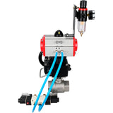 Ball valves Elephant BV3232P(2pc)-FP-T-ISO-H,  body material - Stainless steel AISI 316, seal - PTFE / PTFE / Teflon, with pneumatic actuator double action PA-DA, 4V320-10 220V, handwheel MON, ATU AFC2000