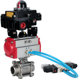 Vannes à boisseau sphérique Elephant BV3232P(3pc)-FP-W-ISO-H 16 bar/25, passage intégral à souder, acier inoxydable SS316, joint - PTFE, avec actionneur pneumatique double effet PA-DA, avec distributeur pneumatique 4V320-10 220V, avec BKV APL-410N EX