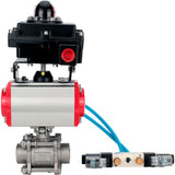 Vannes à boisseau sphérique Elephant BV3232P(3pc)-FP-W-ISO-H 16 bar/25, passage intégral à souder, acier inoxydable SS316, joint - PTFE, avec actionneur pneumatique double effet PA-DA, avec distributeur pneumatique 4V320-10 220V, avec BKV APL-410N EX