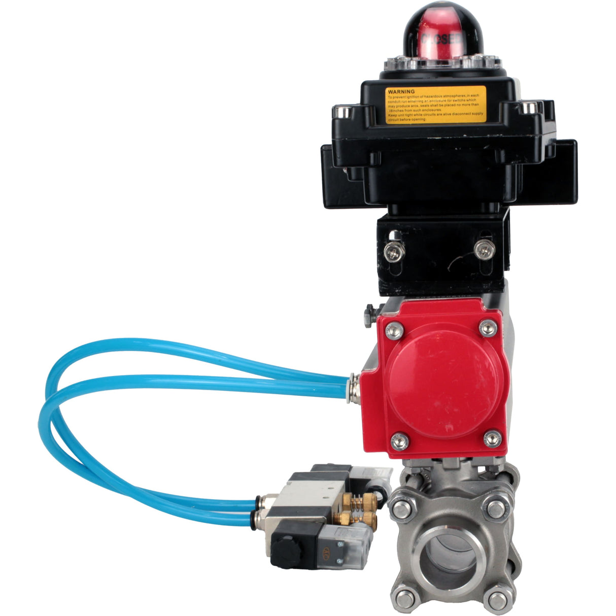 Vannes à boisseau sphérique Elephant BV3232P(3pc)-FP-W-ISO-H 16 bar/25, passage intégral à souder, acier inoxydable SS316, joint - PTFE, avec actionneur pneumatique double effet PA-DA, avec distributeur pneumatique 4V320-10 220V, avec BKV APL-410N EX