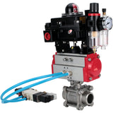 Ball valves Elephant BV3232P(3pc)-FP-W-ISO-H 16 bar/25, full bore for welding, stainless steel SS316, seal - PTFE, with double-acting PA-DA pneumatic actuator, with pneumatic distributor 4V320-08 220V, with LSU APL-410N EX, with ATU AFC2000